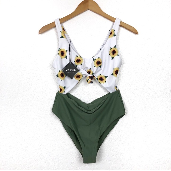 Zaful Swim Nwt Knot Sunflower Cut Out Suit Green 6 Poshmark